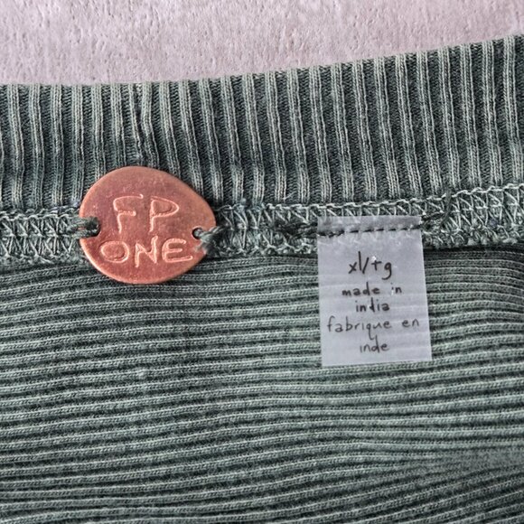 Free People One Blake Thermal Shirt XL Green Oversized Relaxed Streetwear Top - Picture 8 of 14